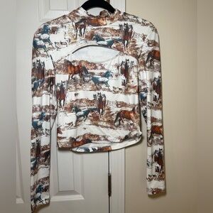 Western Horses Long Sleeve Crop with front Cut Out